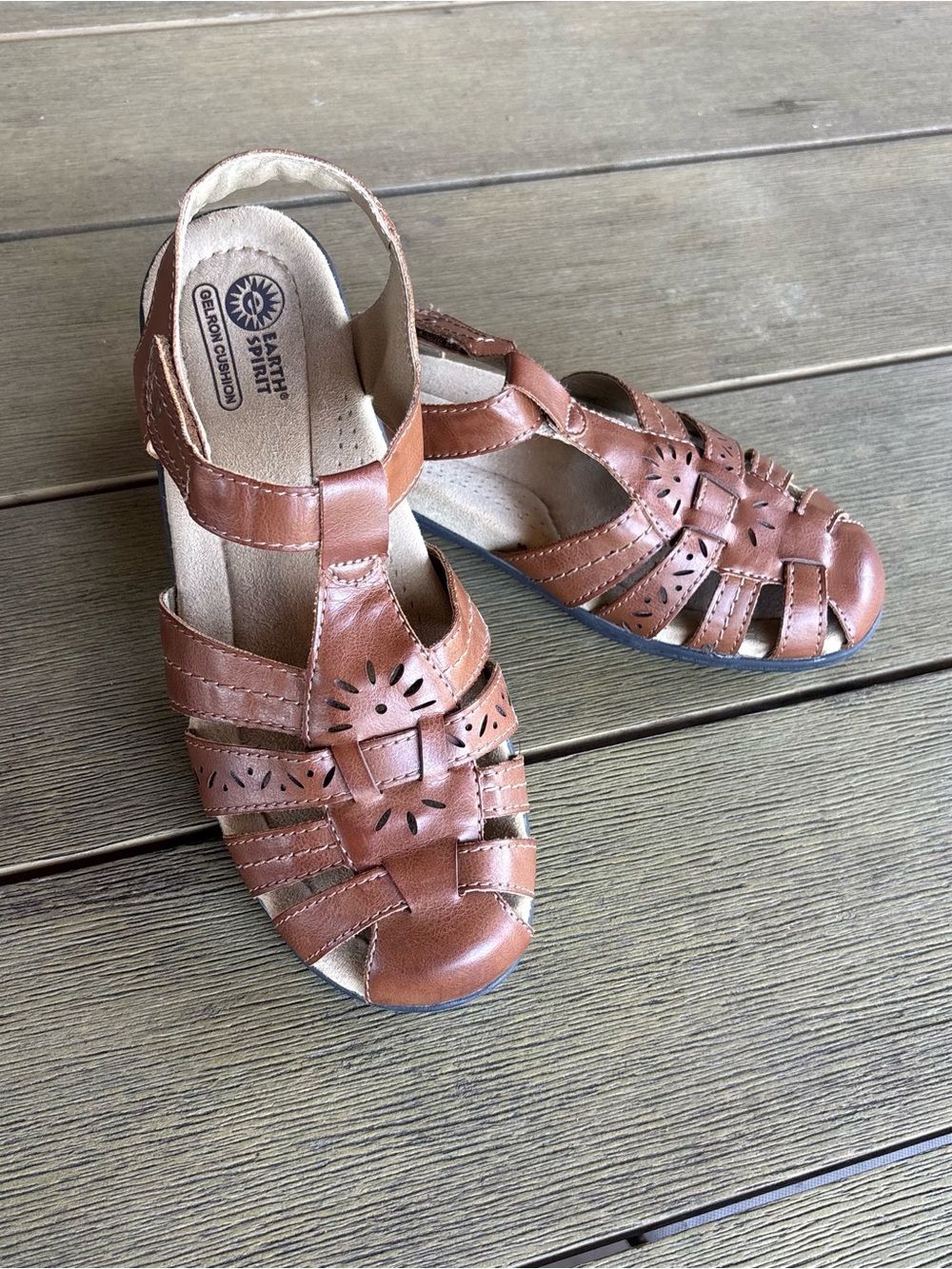 Earth Spirit Gelron Leather Fisherman Sandals Women’s Size 8 Laser Cut